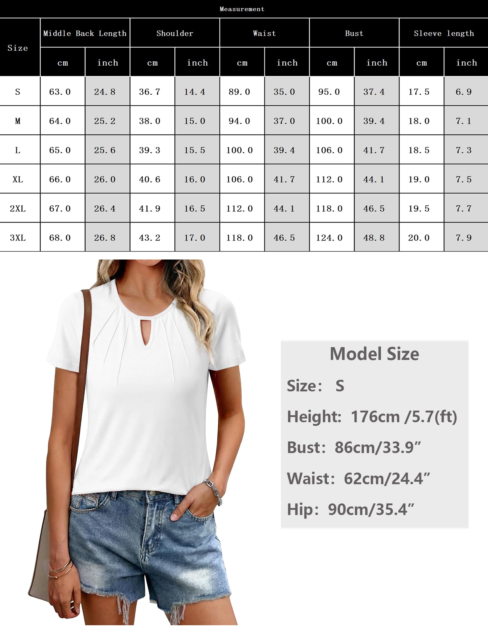 Litherday Camiseta de Mujer de Manga Corta Verano Top con Cuello Redondo y Detalle de Abertura Blusa Casual Elegante para Diario y Oficina