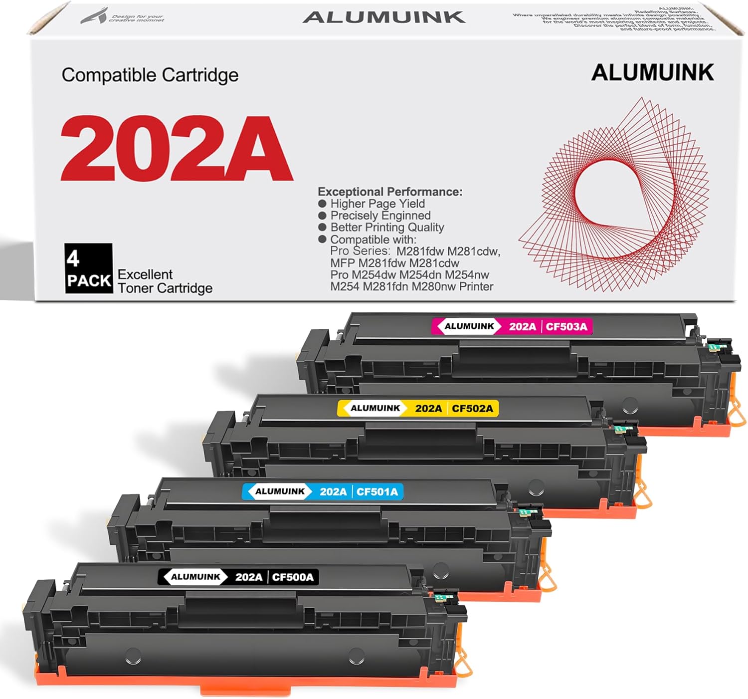 202A Toner Cartridge Set - 4 Pack 202A Replacement for HP 202A CF500A CF501A CF502A CF503A Toner Cartridge for Pro MFP M281fdw M281cdw M254dw M281fdn M254 M281 Toner Printer (1BK/1C/1M/1Y)