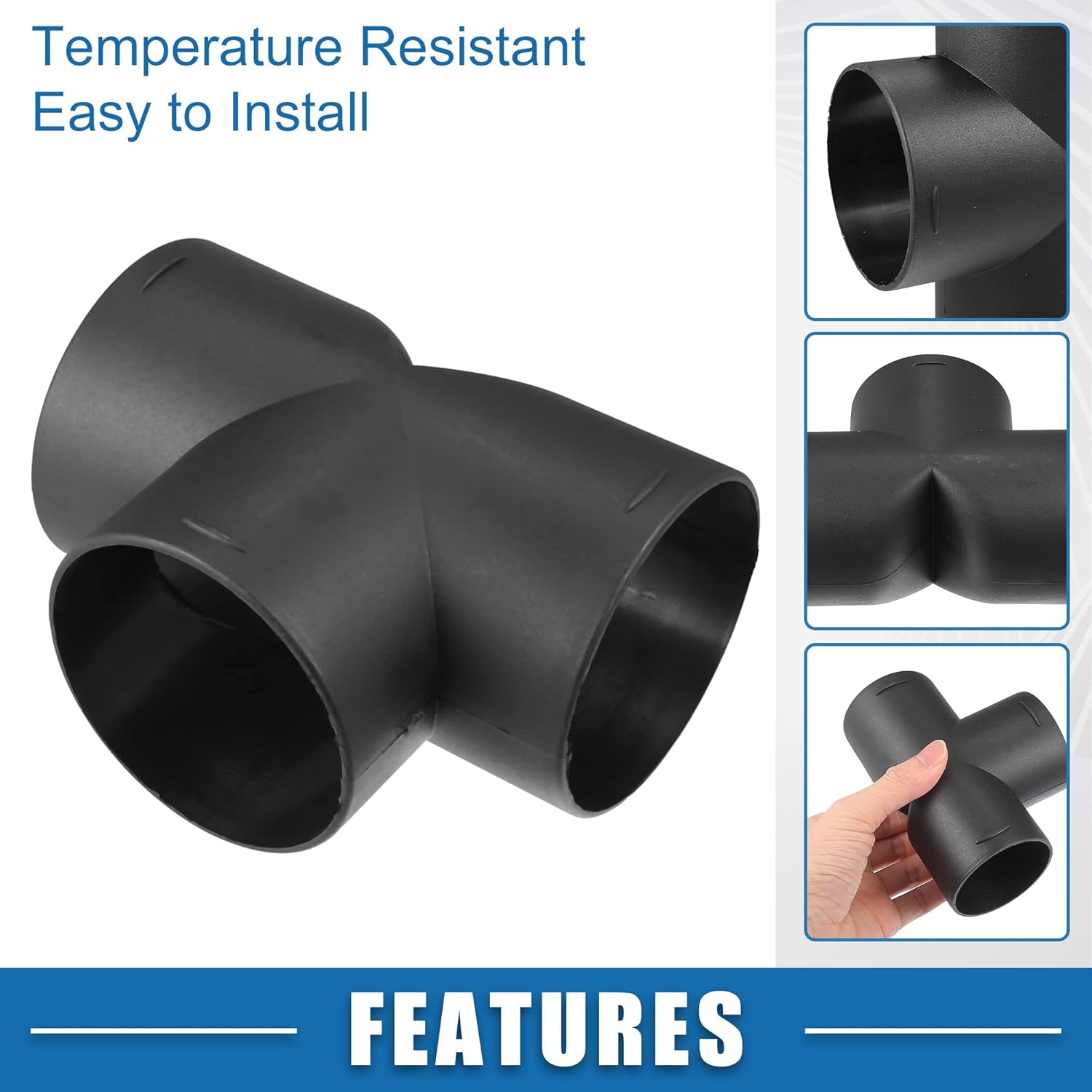 T Piece Duct Air Ducting Connector Straight Air Heater Duct Joiner Connector Pipe 2.36'' 60mm OD Black