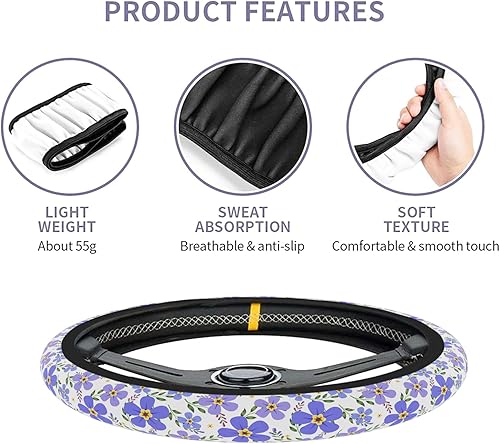 Miniatura 5 de Myosotis sylvatica - Funda para volante de automóvil, protector de volante de automóvil, antideslizante, transpirable y absorción de sudor,