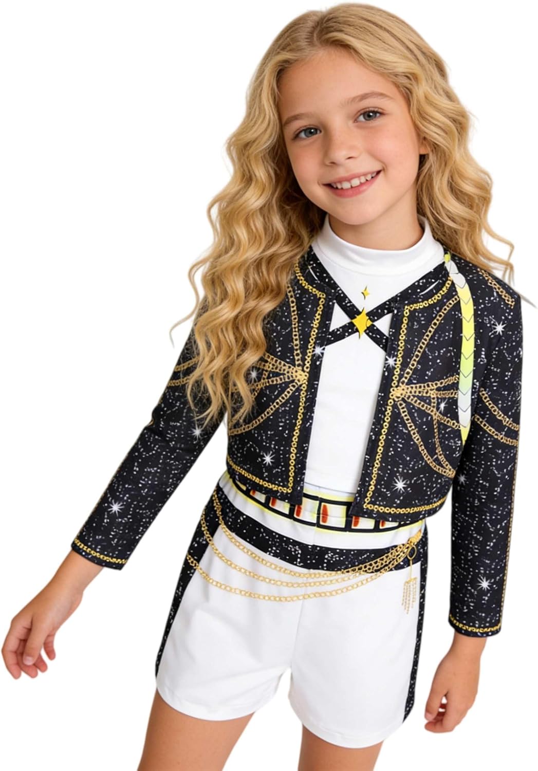 SAVITO Pop Idol Cosplay Costume Popular Singers Stage Costumes for Ages 3-12 Black Printed Costumes Black B