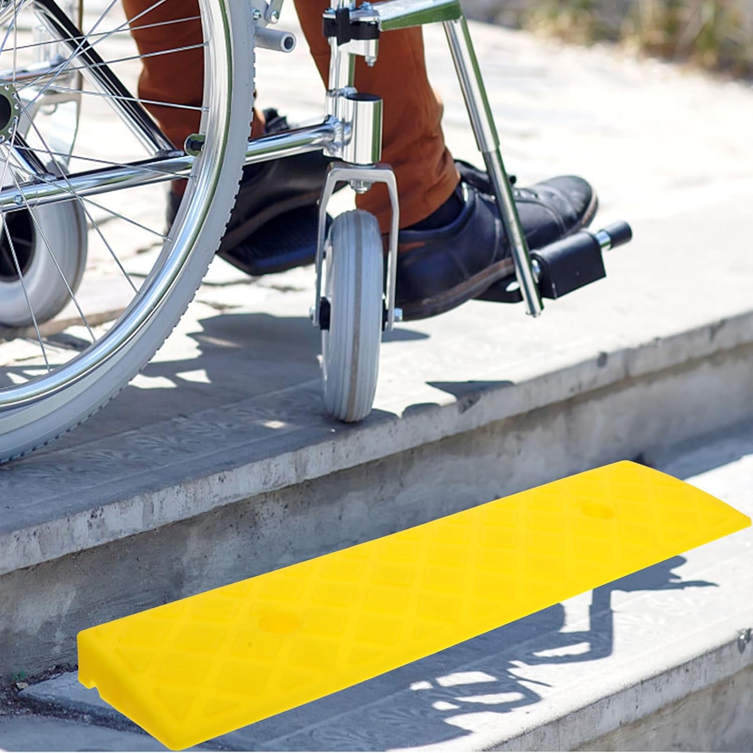 VALICLUD 2pcs Plastic Wheelchair Ramp Threshold Ramps Non-Slip Design and Damage-Resistant Material 50x13cm Yellow Slope for Home and Work Entry