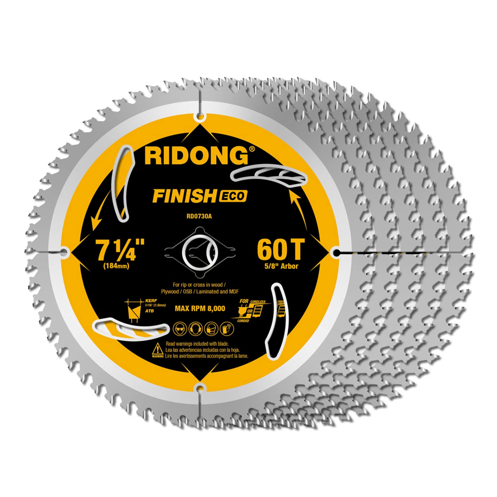 RIDONG 7-1/4 Inch 60 Tooth Circular Saw Blade with 5/8 Inch Arbor ATB Finishing for Wood Cutting(5-Packs)