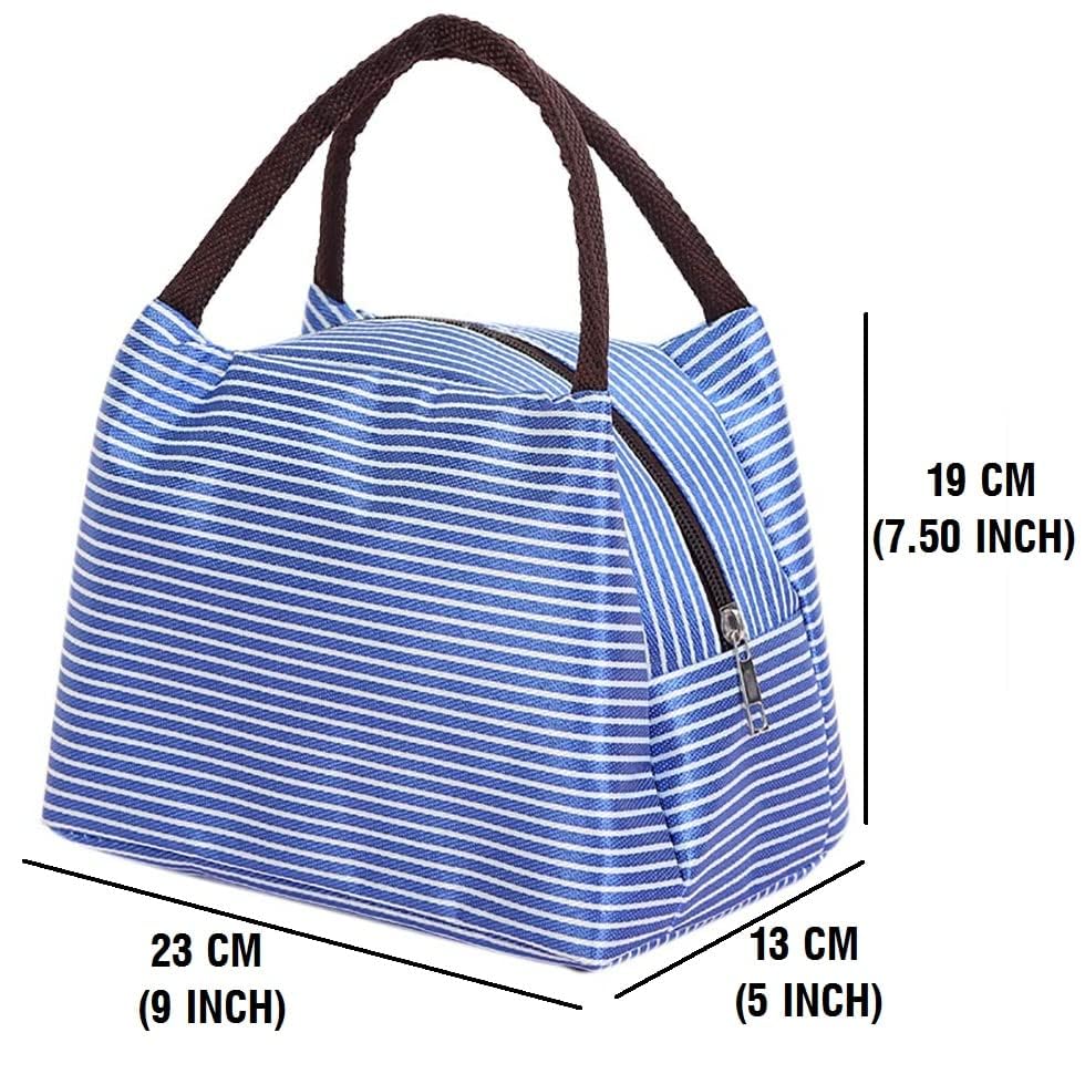 Image of Insulated Lunch Bag for Office, School, Men, Women, Hot & Cold Lunch Box, Tiffin Pouch (Blue Horizontal Strip Lunch Bag)