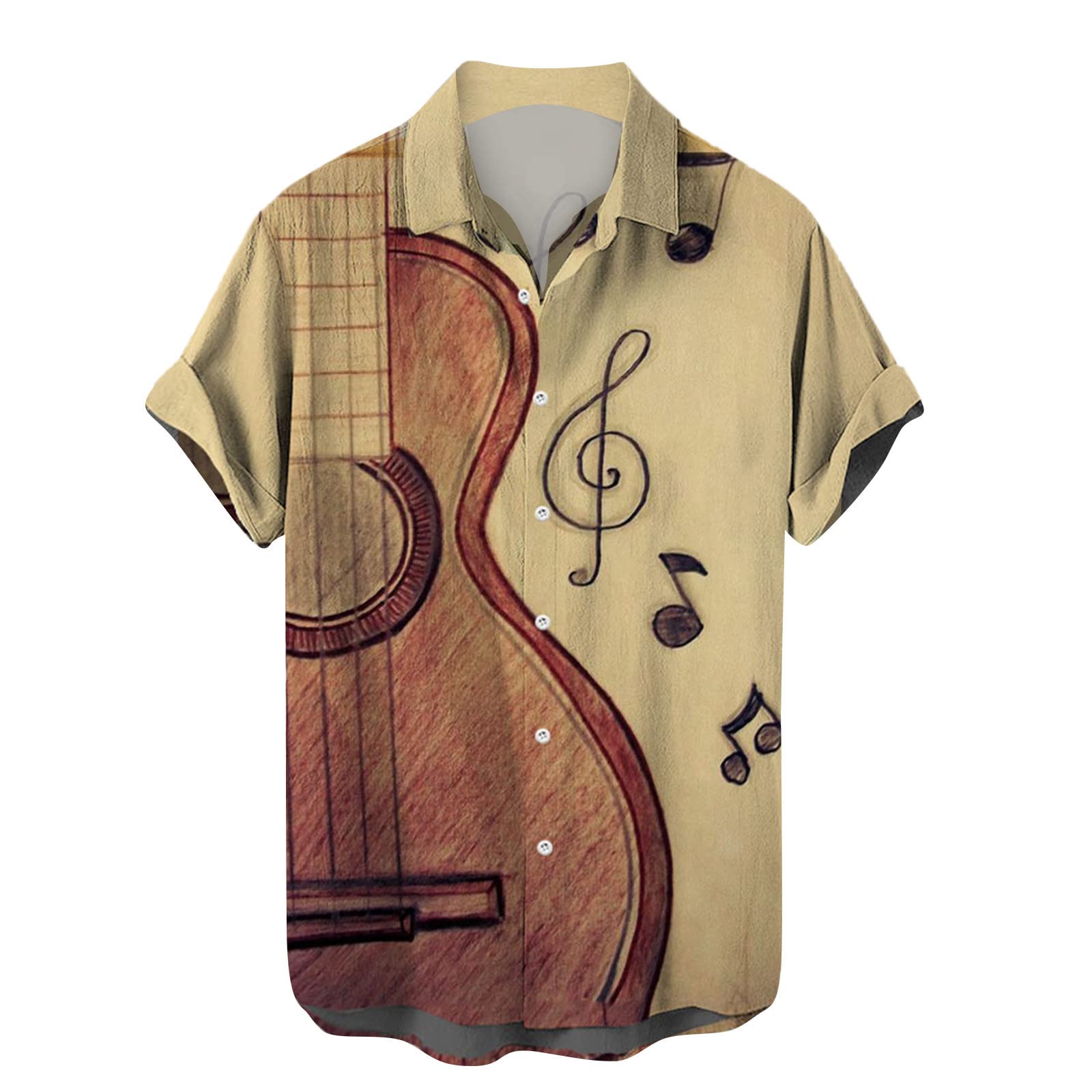 Men's Vintage Bowling Shirt 1950s Retro Rockabilly Style Short Sleeve Button Down Music Hawaiian Beach Shirts (A03-Khaki, M)