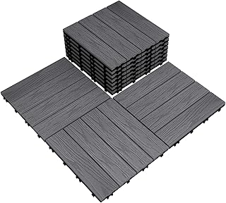 Wood Plastic Composite Deck Tiles 10PCS-Sustainable, Weather Resistant & Waterproof Outdoor Composite Wood Tiles for Balcony & Backyard, Easy DIY Patio Tile (Star Gray)