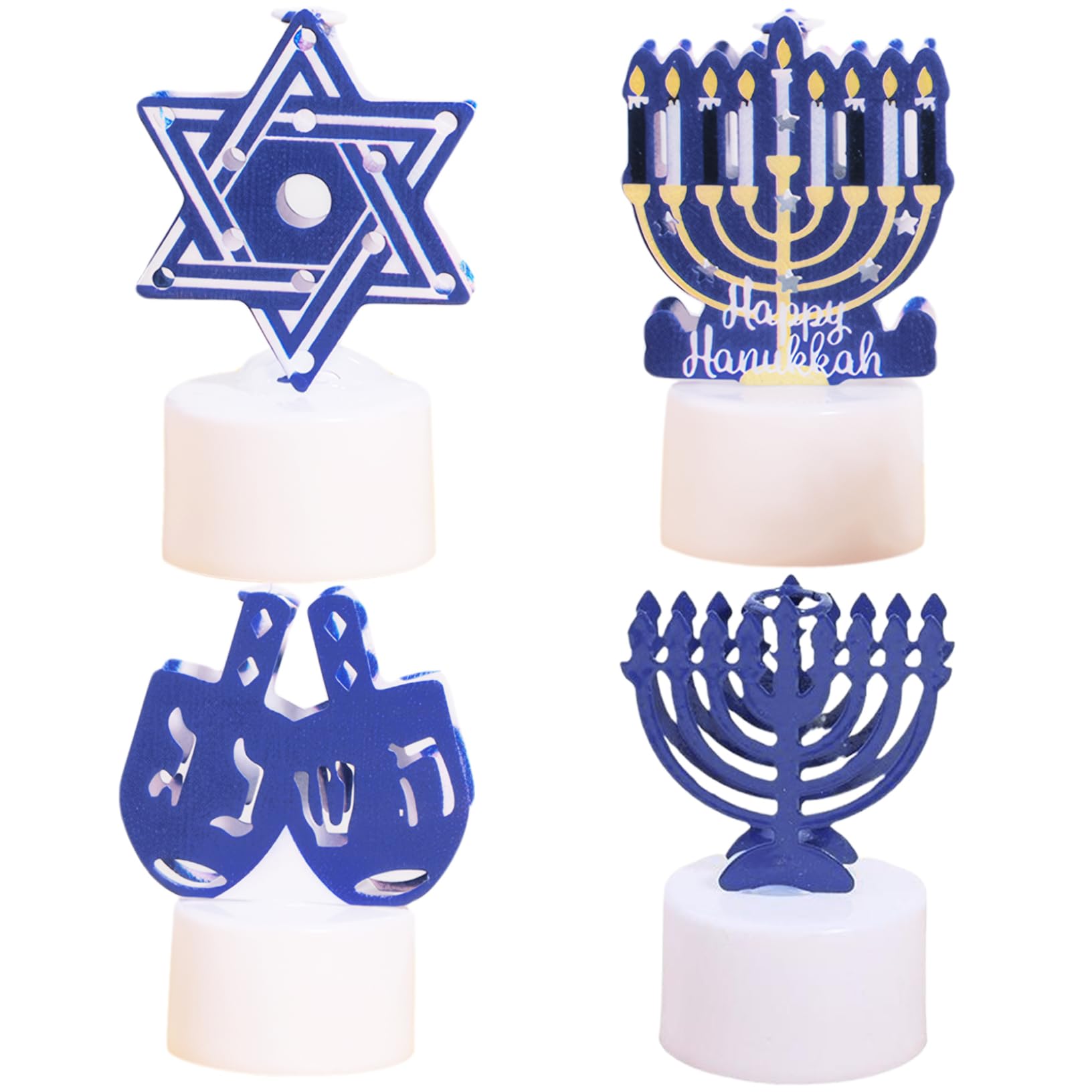 Hanukkah Menorah, 4PCS Hanukkah Decorations, 4 Styles LED Hanukkah Menorah, Battery-operated Chanukah Lights Candle Holder for Jewish Home Bedroom Living Room, Menorah