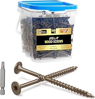 #10 x 4” Deck Screws, 500Pcs Star Drive Wood Screws, Rust Resistant Timber Screws for Timber/Log/Landscaping Wood, T25 Star Bit Included, Brown