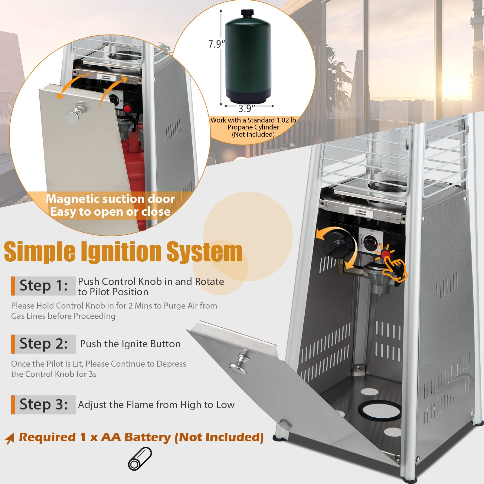 Giantex Pyramid Patio Heater, 9500 BTU Portable Tabletop Propane Heater