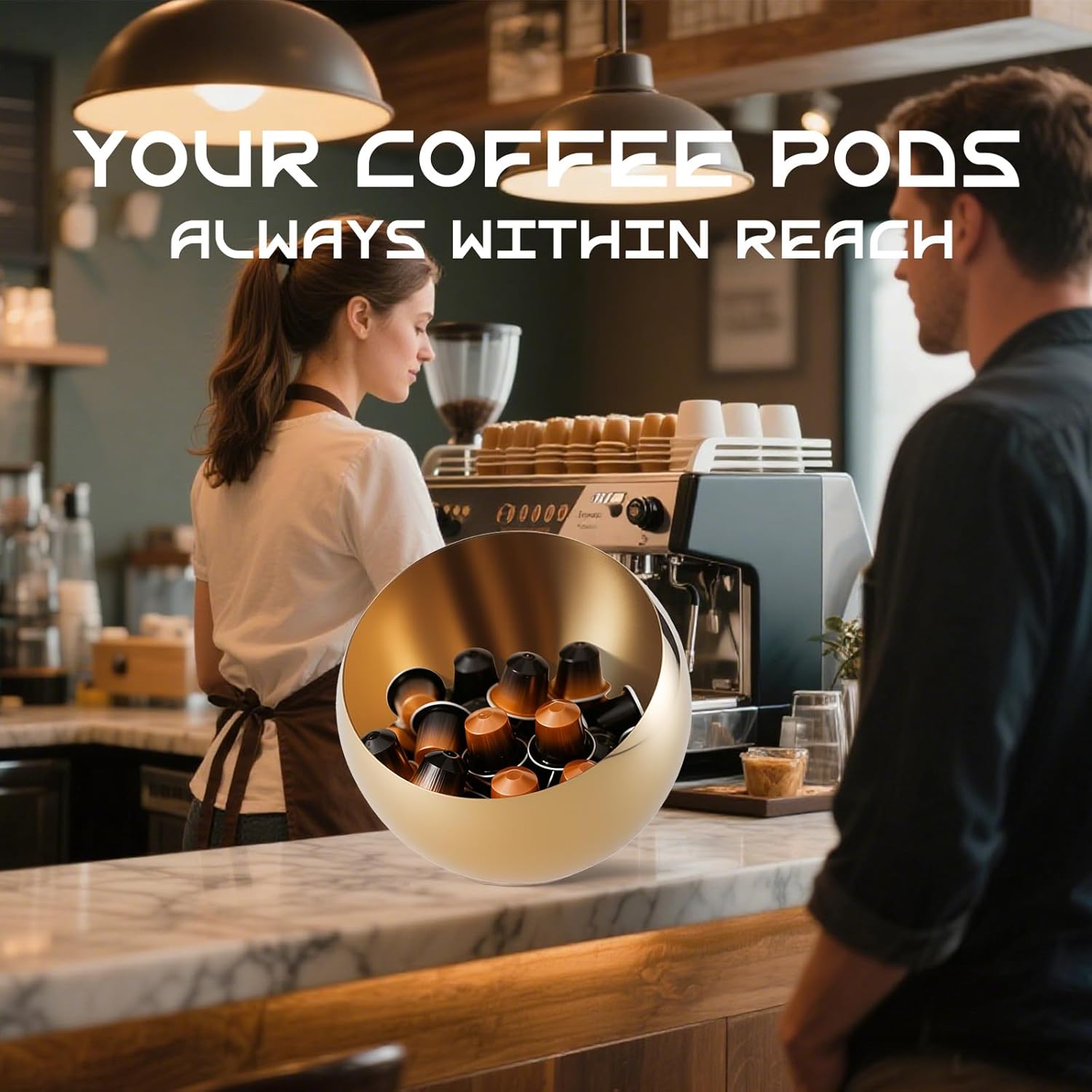 Coffee Pod Holder, Large Capacity Stainless Steel Storage Rack for Coffee & Espresso Pods - Countertop Coffee Bar Accessories (Gold Without Base, Large)