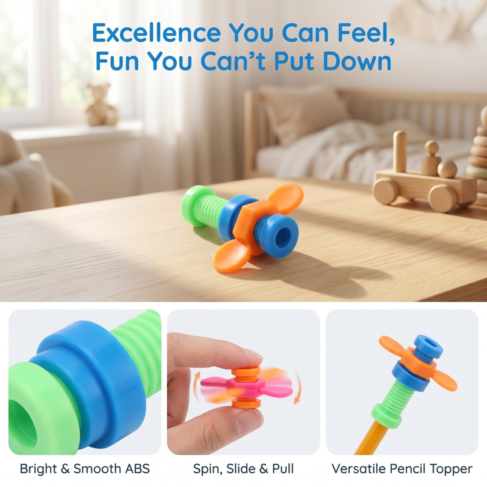 Lot De 8 Fidget Toys Pour Doigts – Toppers De Crayon, Rotation Silencieuse, Sensoriel, Concentration, Coloris Aléatoire