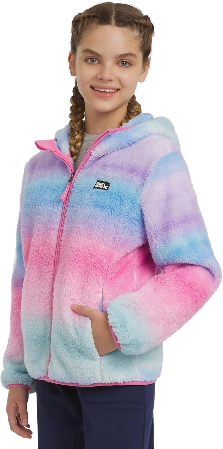 Eddie Bauer Unisex Kids Quest Plush High Pile Faux Sherpa Hooded Jacket Medium Lady Pink
