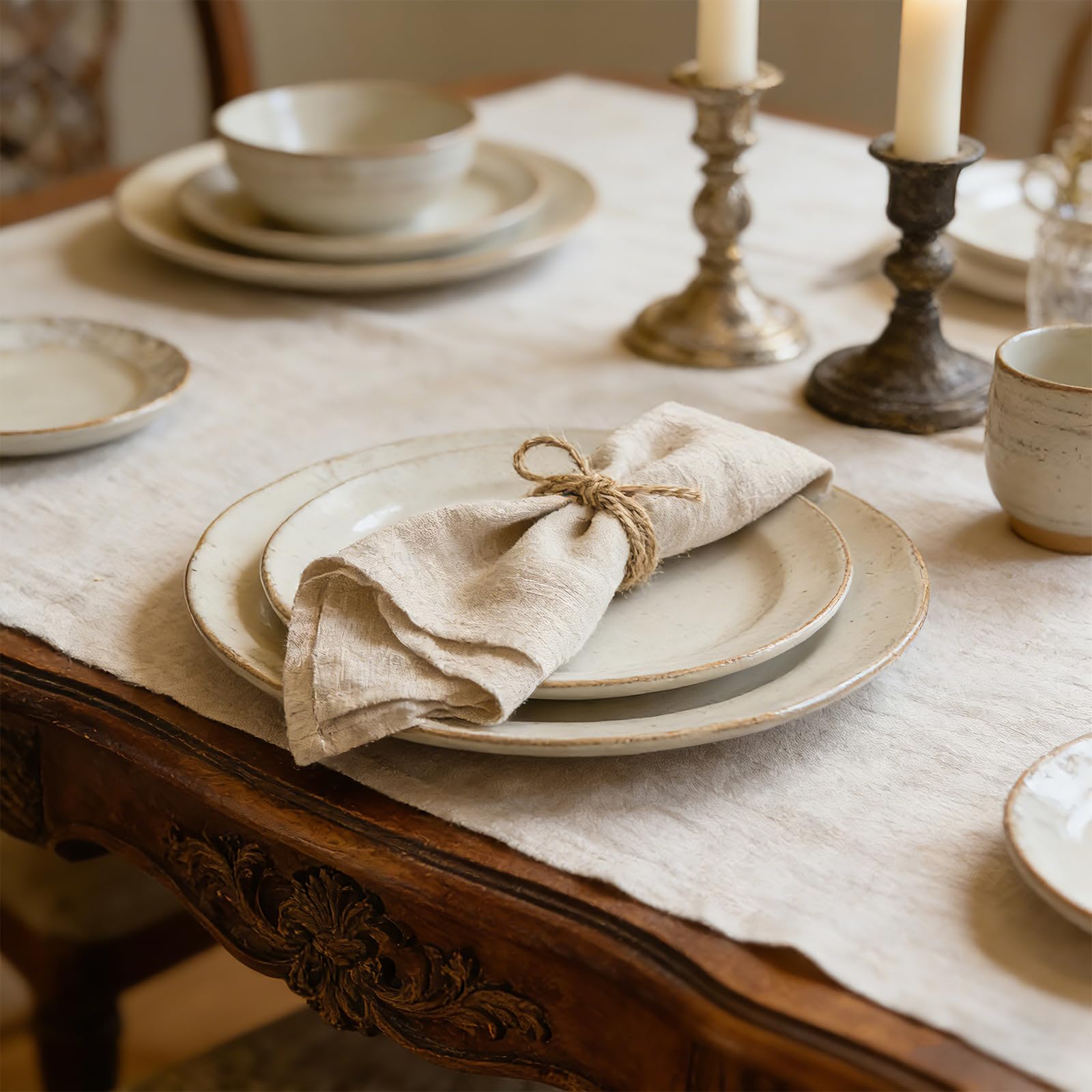 Lot de 12 serviettes en tissu, 40 x 40 cm, réutilisables, en tissu, 100 % naturel, en lin, en coton, décoration de table pour mariage, anniversaire, cuisine (beige)