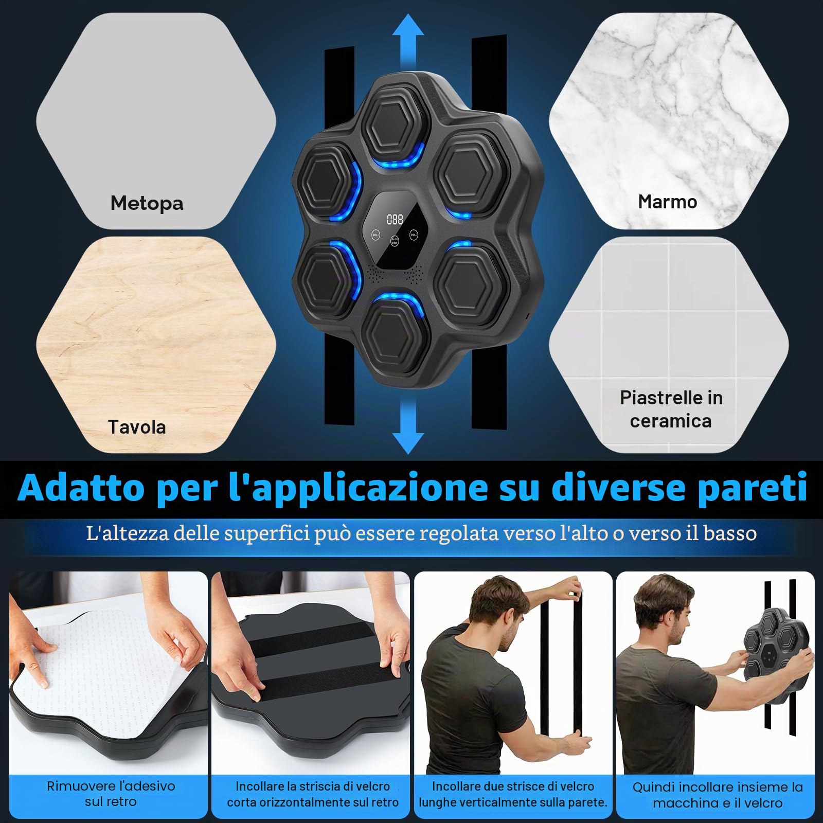 Macchina da Pugilato Musicale per Adulti Beatpunch Macchina da Boxe da Parete Musicale con Luce a LED e Guanti da Boxe, Beat Pugno Macchina Musicale per Adulti/Bambini, Articoli per l'allenamento per