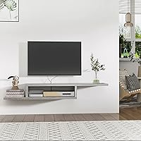 Vista 7 de HOMCOM Consola multimedia montada en la pared, estante de componentes de soporte flotante, unidad de centro de entretenimiento, gris