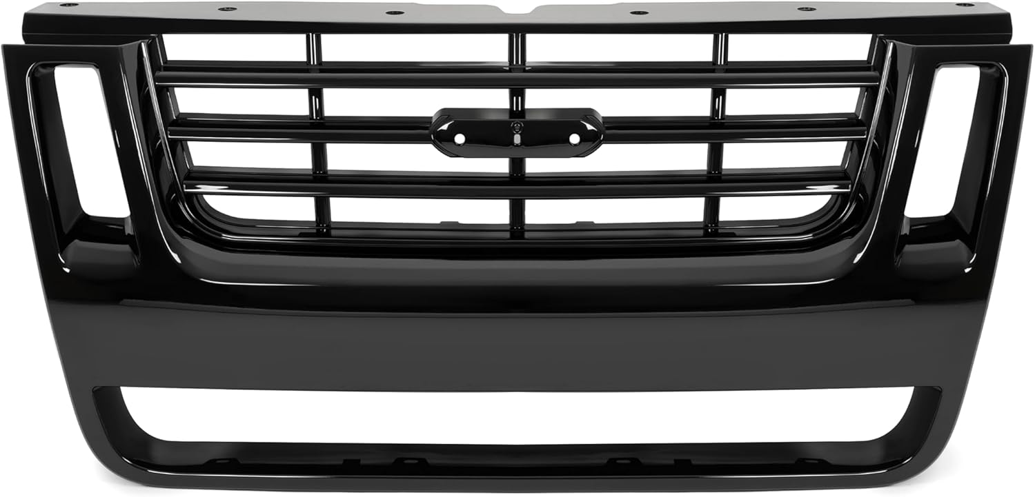 KUAFU Front Grill Compatible with 2006-2010 Ford Explorer/Explorer Sport Trac Replacement for 8L2Z8200CA FO1200477 Bumper Radiator Grille 3-Bar Style with Side Openings Painted Black
