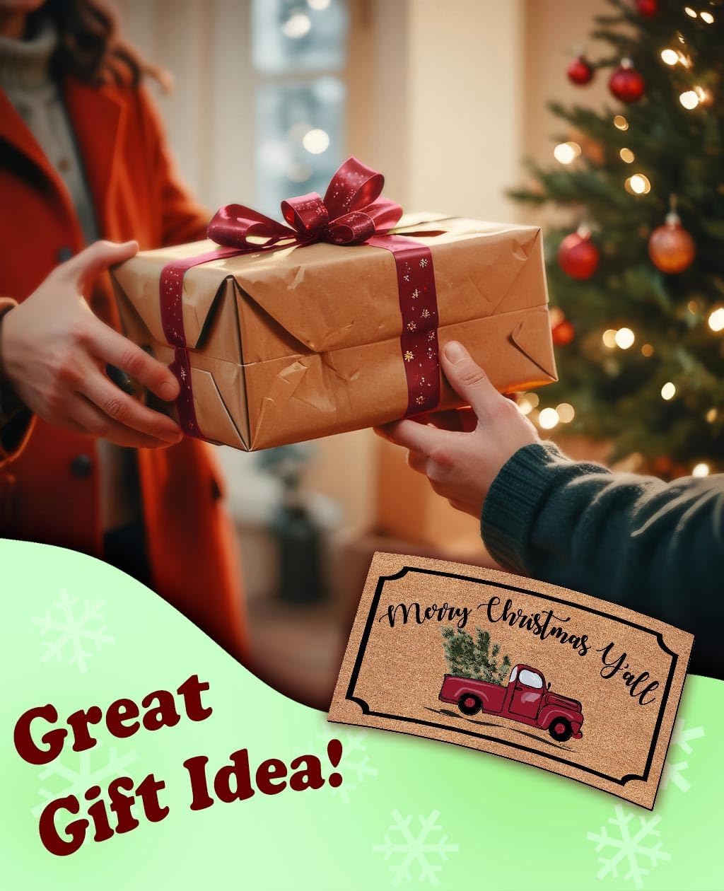 ThisWear Christmas Decorations Merry Christmas Y'all Welcome Mat Decor for Christmas Party Doormat Simulated Coir