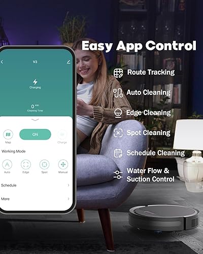 Miniatura 6 de Robot aspirador y trapeador, 5000 Pa Robot Vaccum, WiFiBluetoothAlexaAppControl remoto, Aspiradora robótica con control de voz, autocarga, ideal