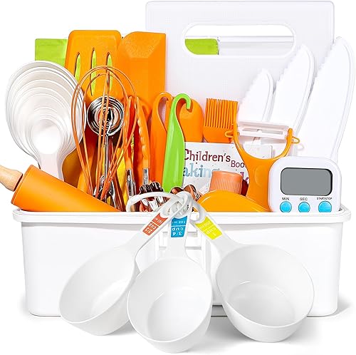 Juegos de Cocina para Niños Reales, Juego de Cocina y Horneado para Niños con Estuche de Almacenamiento y Temporizador, Cuchillos Seguros para