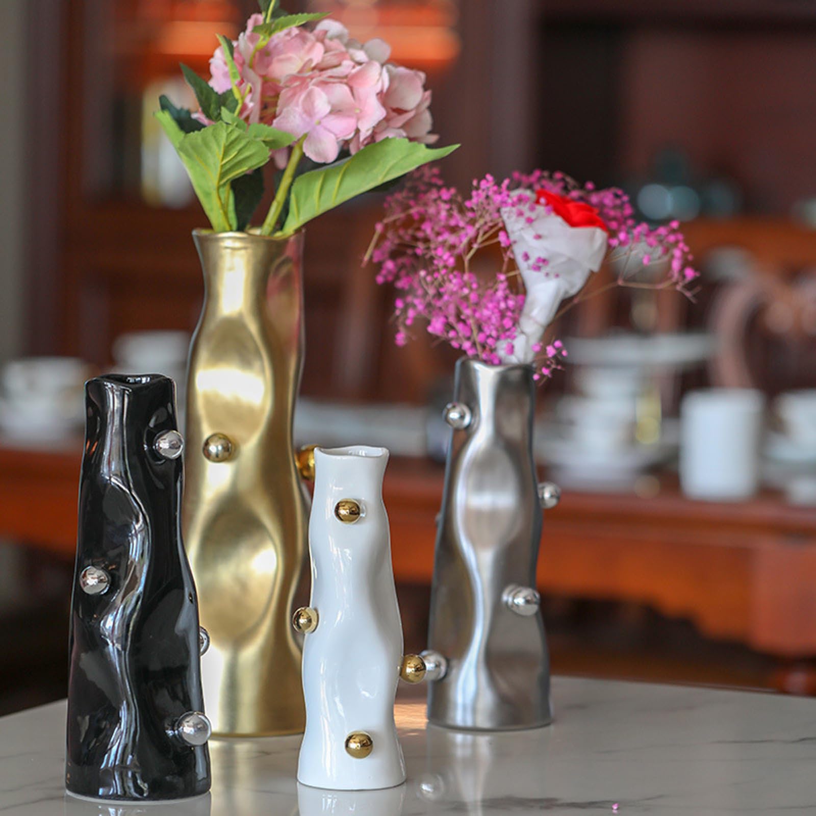 Ceramiczny wazon w kształcie może wstawiać krzewy Suche kwiaty Dekoracja kwiatów Minimalistyczny styl Rzemiosło Ozdoby,Black a