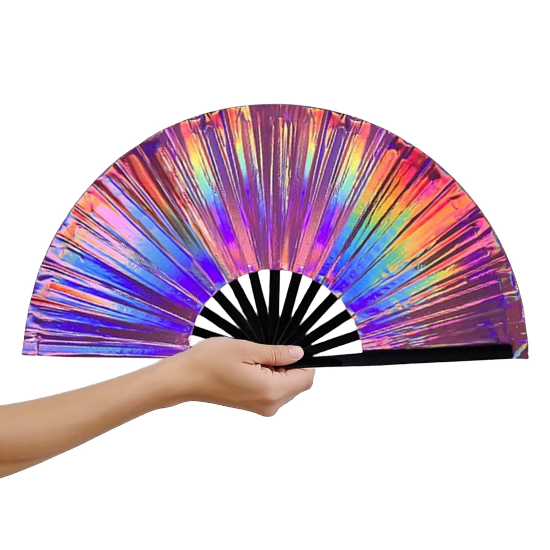 ciobz Folding Hand Fans for Dance, Clack Rave Festival Fan with Glitter (Laser Purple)