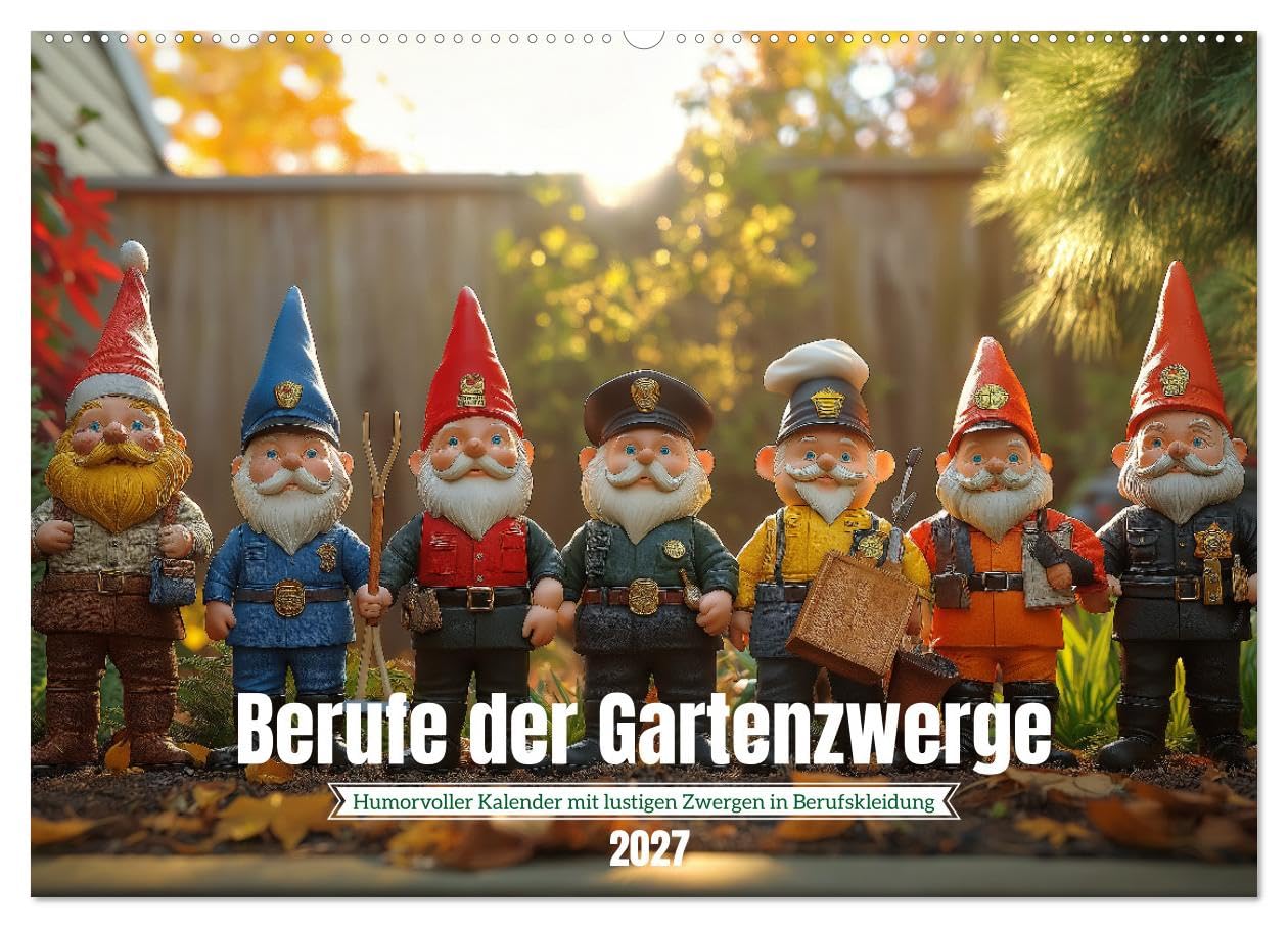 CALVENDO - Berufe der Gartenzwerge (Wandkalender 2027 DIN A2 quer), Monatskalender: Gartenkalender mit lustigen Gartenzwergen in Berufen - i für Gartenliebhaber, Familien und Kinder. Humorvoll, kreati