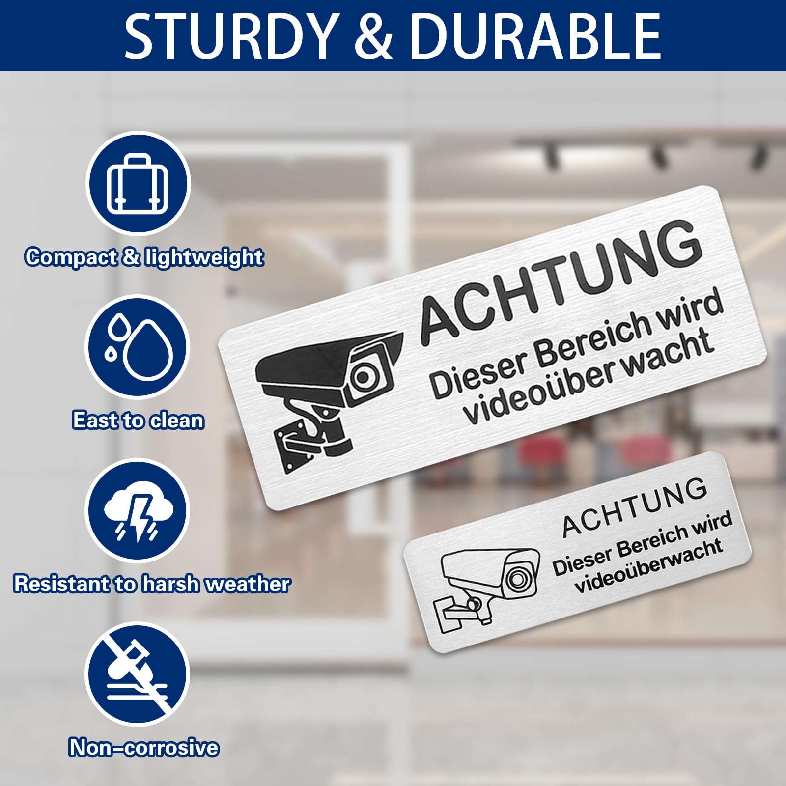 Videoüberwachung Schilder – 8 Stück, Selbstklebend, Aluminium, Für Privatgrundstück, Schulen, Garagen