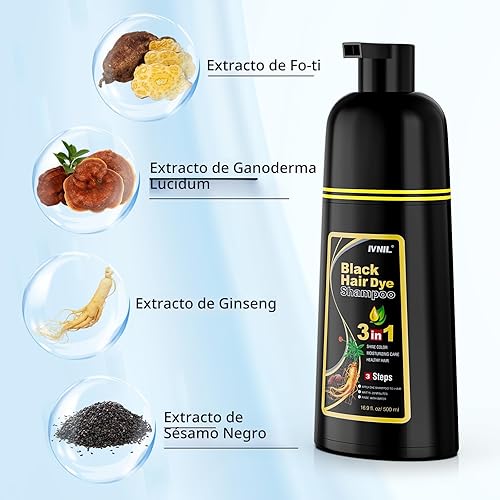 Vista 4 de Ivnil Champú de tinte para cabello negro 3 en 1 Champú de color semipermanente para cabello de mujeres y hombres para cobertura de cabello gris