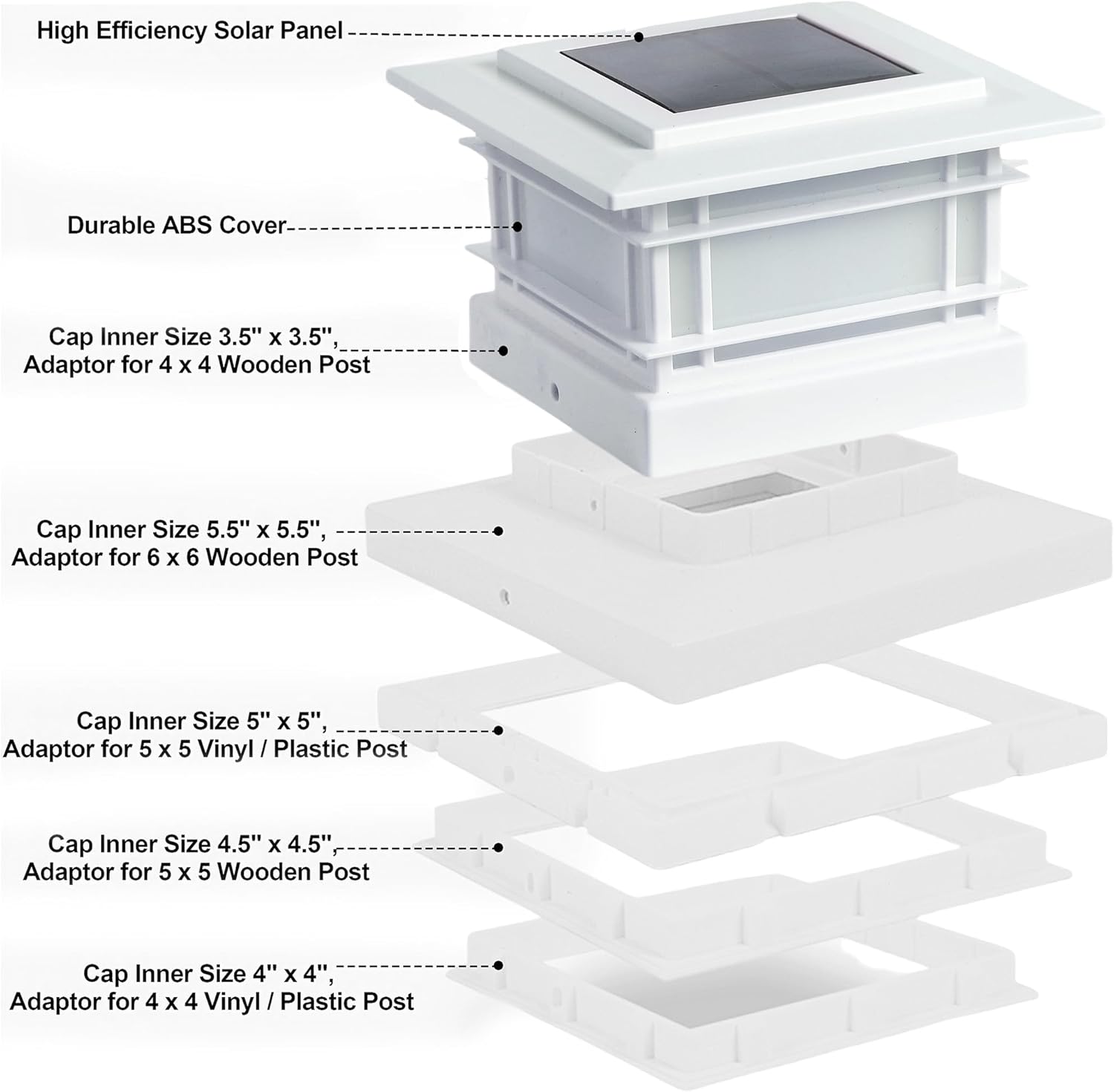 Dynaming 6 Pack Solar Post Cap Lights Outdoor with Flickering Flame Light, White Shell Fence Post Solar Lights Fit 4x4 5x5 Vinyl/Wooden Posts, Brightness LED Lighting Decor for Garden Deck Patio