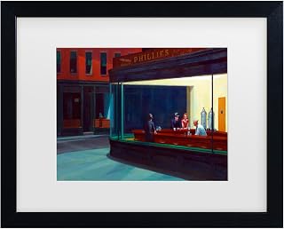 Trademark Fine Art Framed Wall Art - Edward Hopper 'Nighthawks' Wall Decor with Matted Frame
