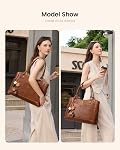 LOVEVOOK Laptop Bag for Women, Leather Vintage Work Tote Bag Computer Office Teacher Bag with Large Cup Holder