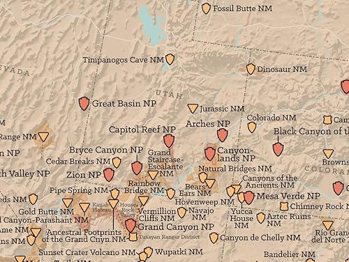 Miniatura 2 de Póster de mapa de parques y monumentos nacionales de EE. UU., 18 x 24 pulgadas, color marrón y azul pizarra