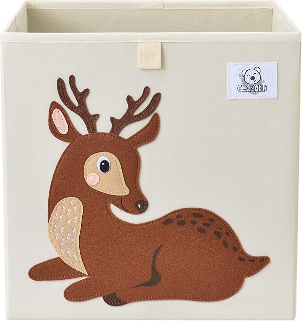CLCROBD Foldable Animal Cube Storage Bins Fabric Toy Box/Chest/Organizer for Toddler/Kids Nursery, Playroom, 13 inch (Deer)