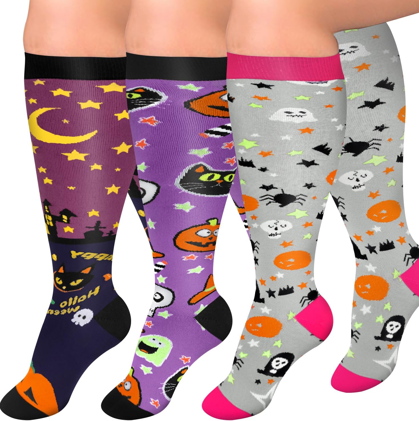 Set of 3 Plus Size Diu Life 3 Pairs Plus Size Compression Socks for Women and Men Wide Calf Extra Knee High Support for Circulation