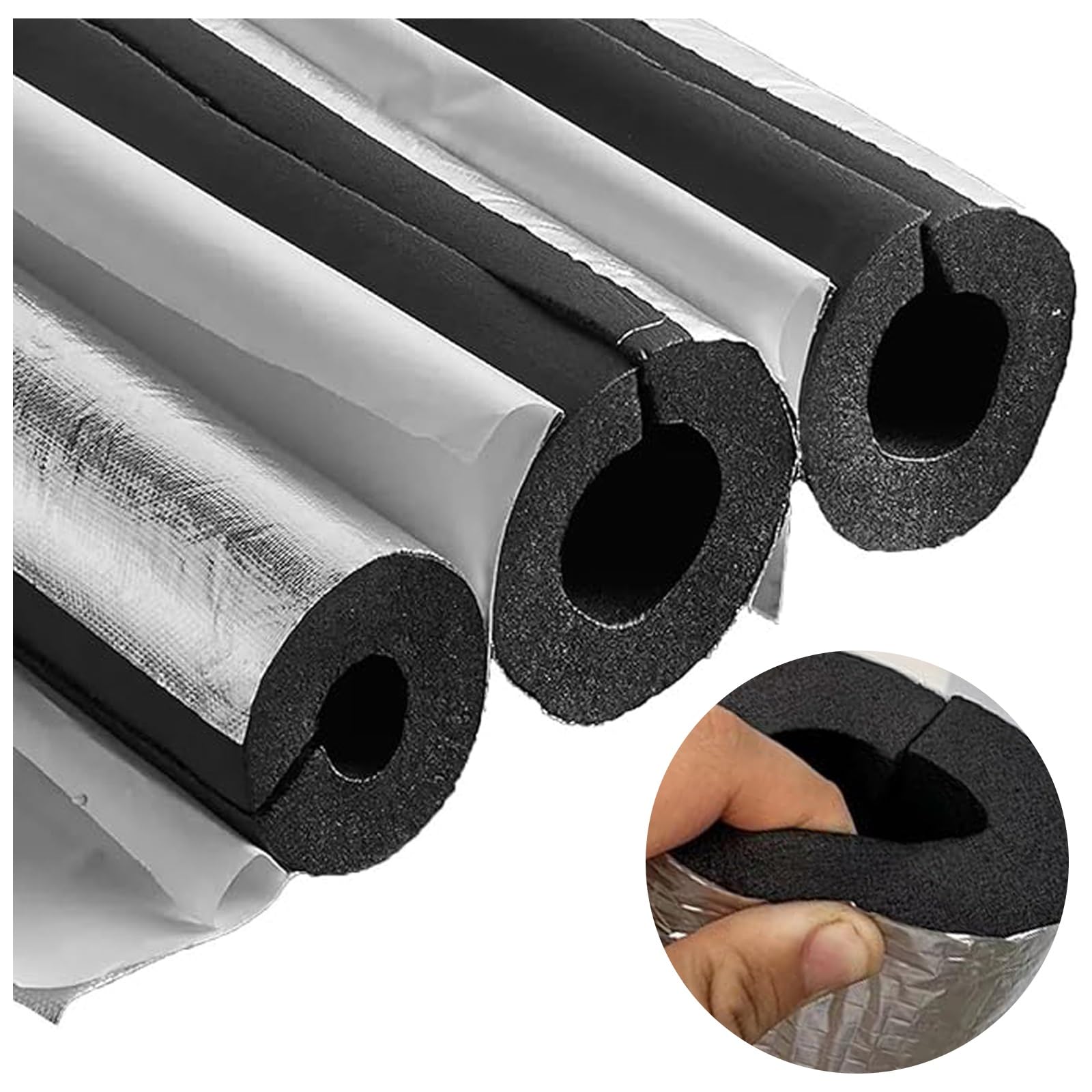 Multi-sized Foam Tubing with Aluminum Foil/Flexible High-Density Foam Tube Hose/Freeze Protection Closed Cell Foam Tubing/Half-Open Self Adhesive Foam Tubing(ID76.0mmxT50.0mmxL1.0m)