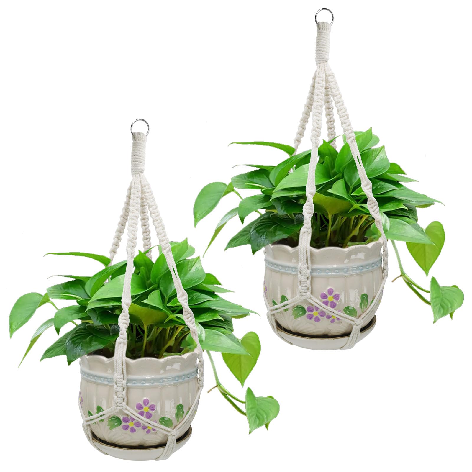 2 Pack Macrame Plant Hangers, 20‘’ Plant Hangers Indoor, Handmade Woven Cotton Style Hanging Plant Holder, Short No Tassels for Indoor Outdoor and Home Decor Hanging Planter