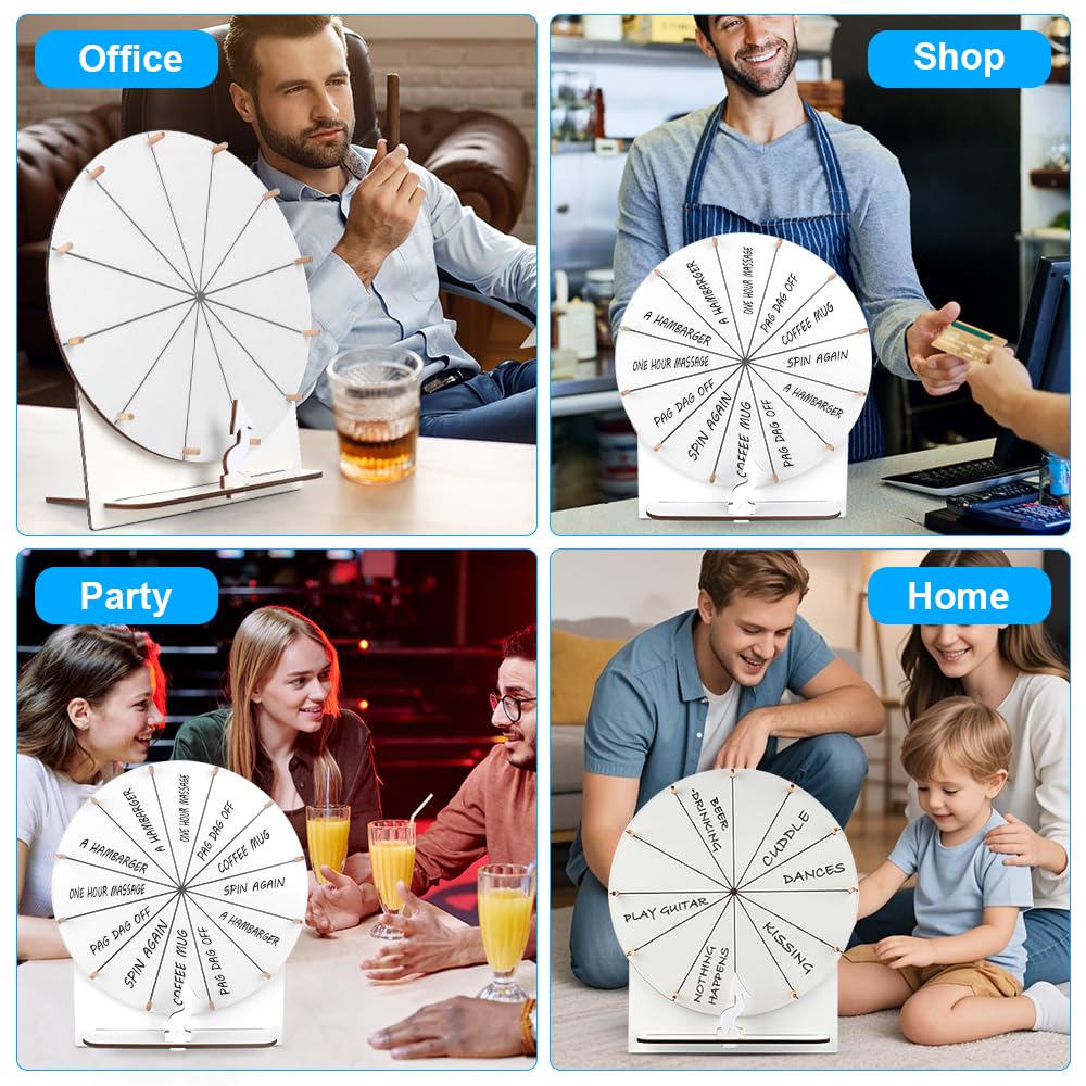 Ruota della Fortuna, 29cm Ruota dei Premi Che Gira, Ruota Girevole per Giochi con 12 Slot, Ruota della Fortuna Personalizzabile con Gomma e Pennarello per Feste, Pub, Carnevale, Fiere(Bianco)