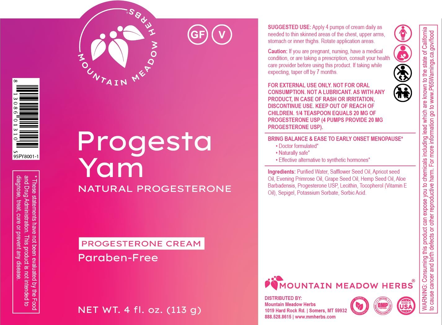 Mountain Meadow Herbs Progesta-Yam Cream – Bioidentical Progesterone from Wild Yam – Menopause & Perimenopause Hormone Support – Physician Developed, 3rd Party Tested, Non-GMO, 4oz