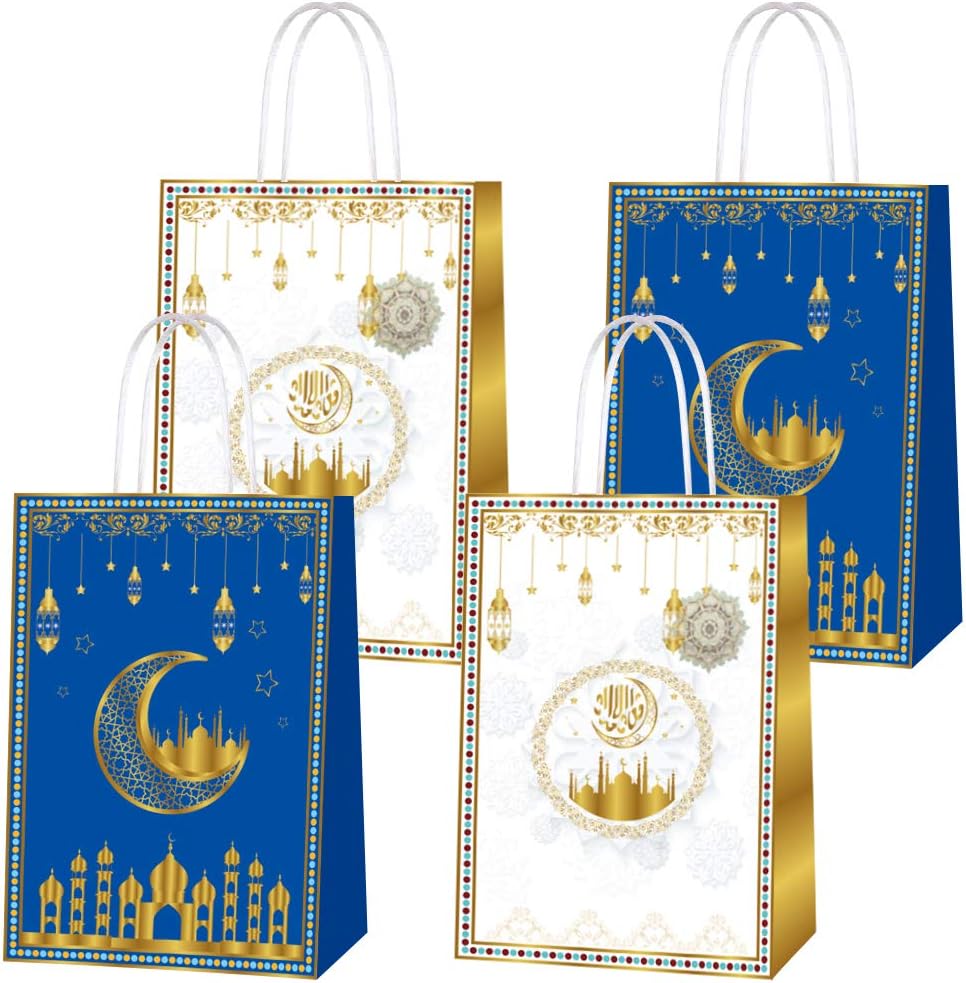 16pcs Ramadan Mubarak Paper Gift Bags for Eid Party Supplies - Muslim Party Favor Goody Treat Candy Bags - Eid Decoration