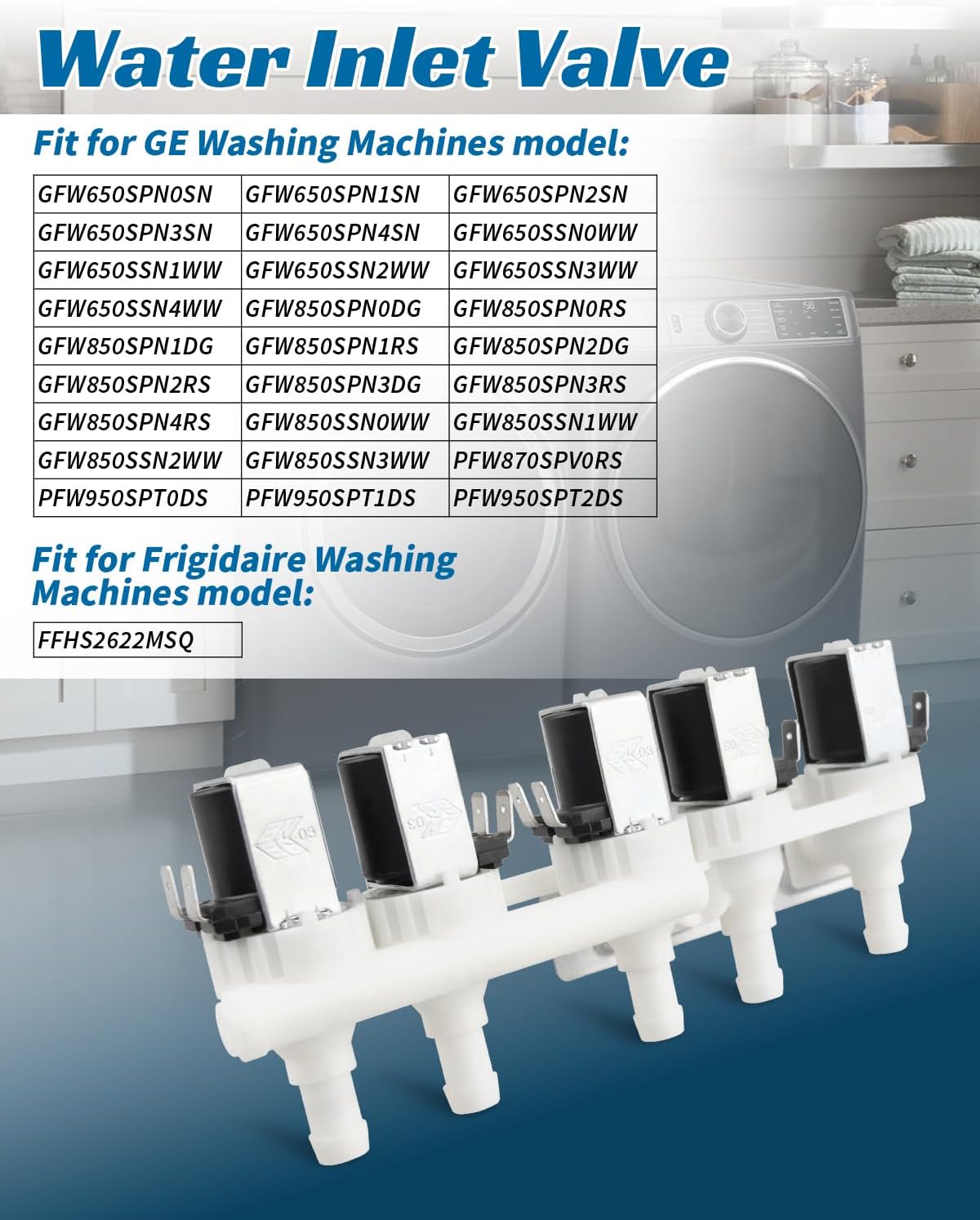 Washer Water Inlet Valve WH23X29553 Fit for GE Washing Machines, Fit for Frigidaire Washing Machines, Replace AP6983554 PS12743643 EAP12743643