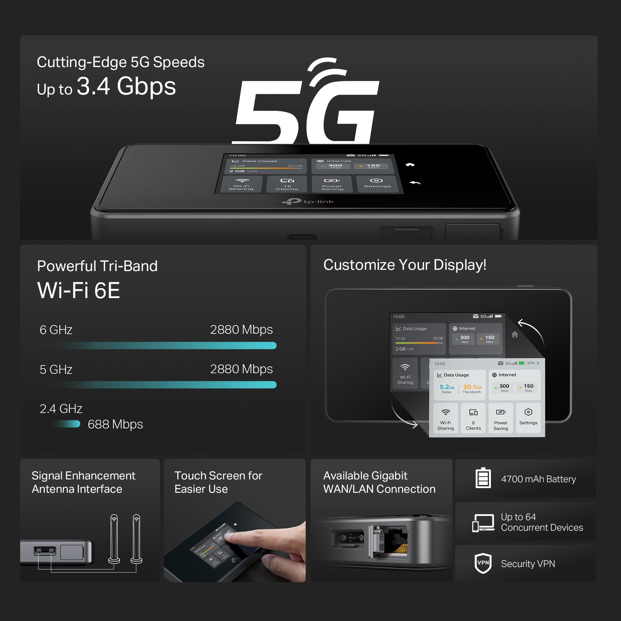 TP-Link M8550 5G LTE Mobiler WLAN Router