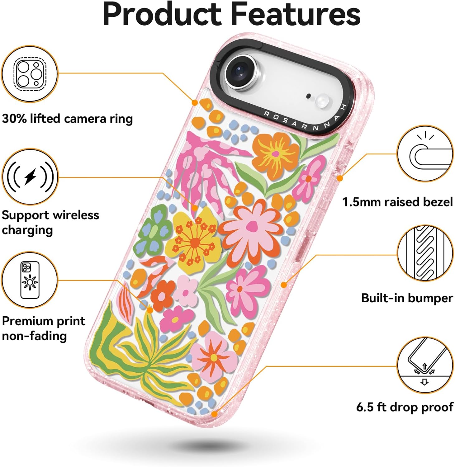 for iPhone Air Case Cute - Durable Shockproof 6.6 ft Drop Impact Phone Case - Funny Passion Flower Design (6.5") Glitter Pink - Image 5