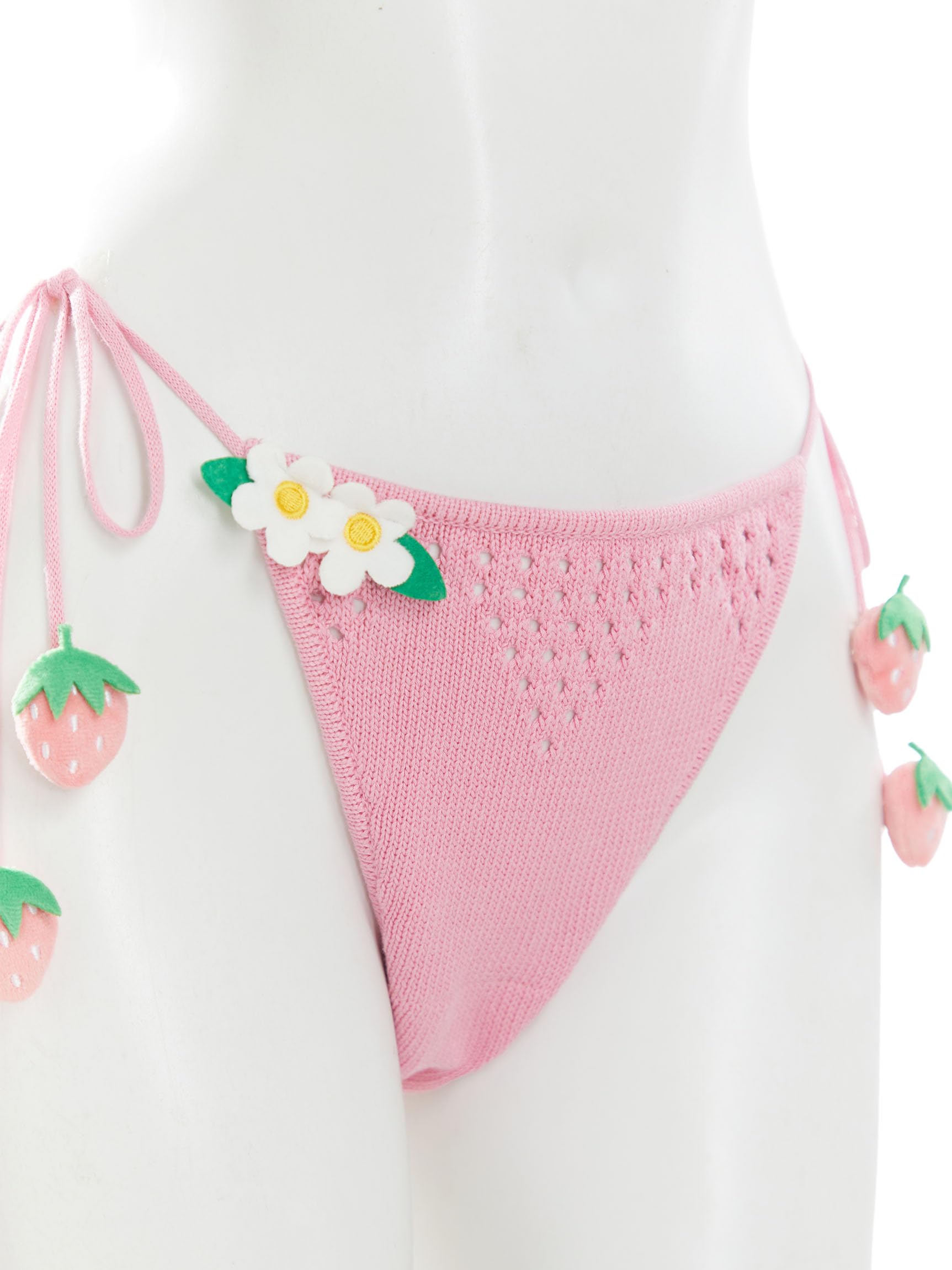 haikyuu Women Strawberry Bikini Crochet Swimsuit Tie Side Two Piece Bathing Suit Halter Triangle Cute Swimwear: Standard Large Pink