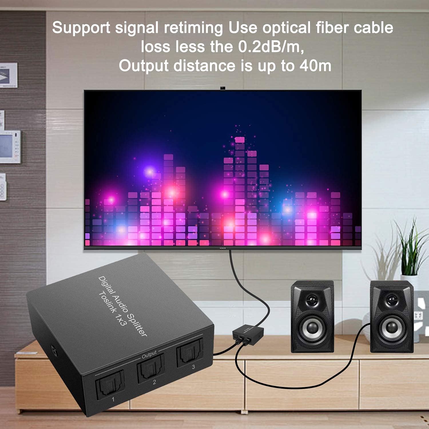 3 Port Toslink Splitter with Optical Cable (1 In 3 Out) Premium Quality Digital Optical Audio Splitter Aluminum Alloy SPDIF Toslink Fiber Audio Splitter Support Dolby Digital DTS 5.1 PCM Stereo LPCM
