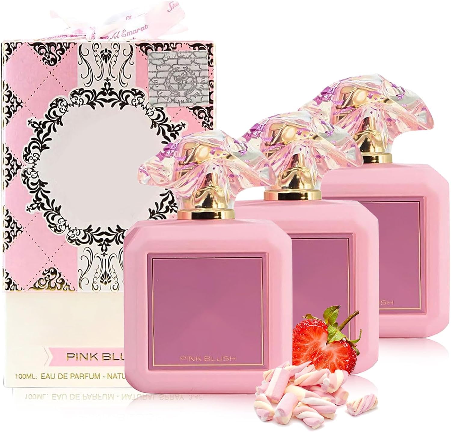 Pink Blush Perfume, Sweet Strawberry Perfume, Marshmallow Blush Perfume, Eau de Parfum, Fragrance de larga duración, tono cálido y suave (3 unidades)