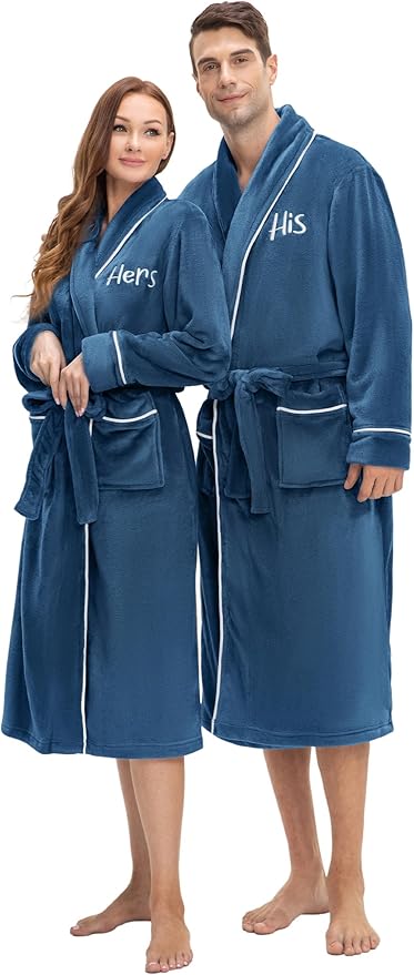 AW BRIDAL 2Pcs His and Hers Robes Plush Fleece Kimono Robes for Women/Men, Wedding Gifts Engagement Gifts for Couple