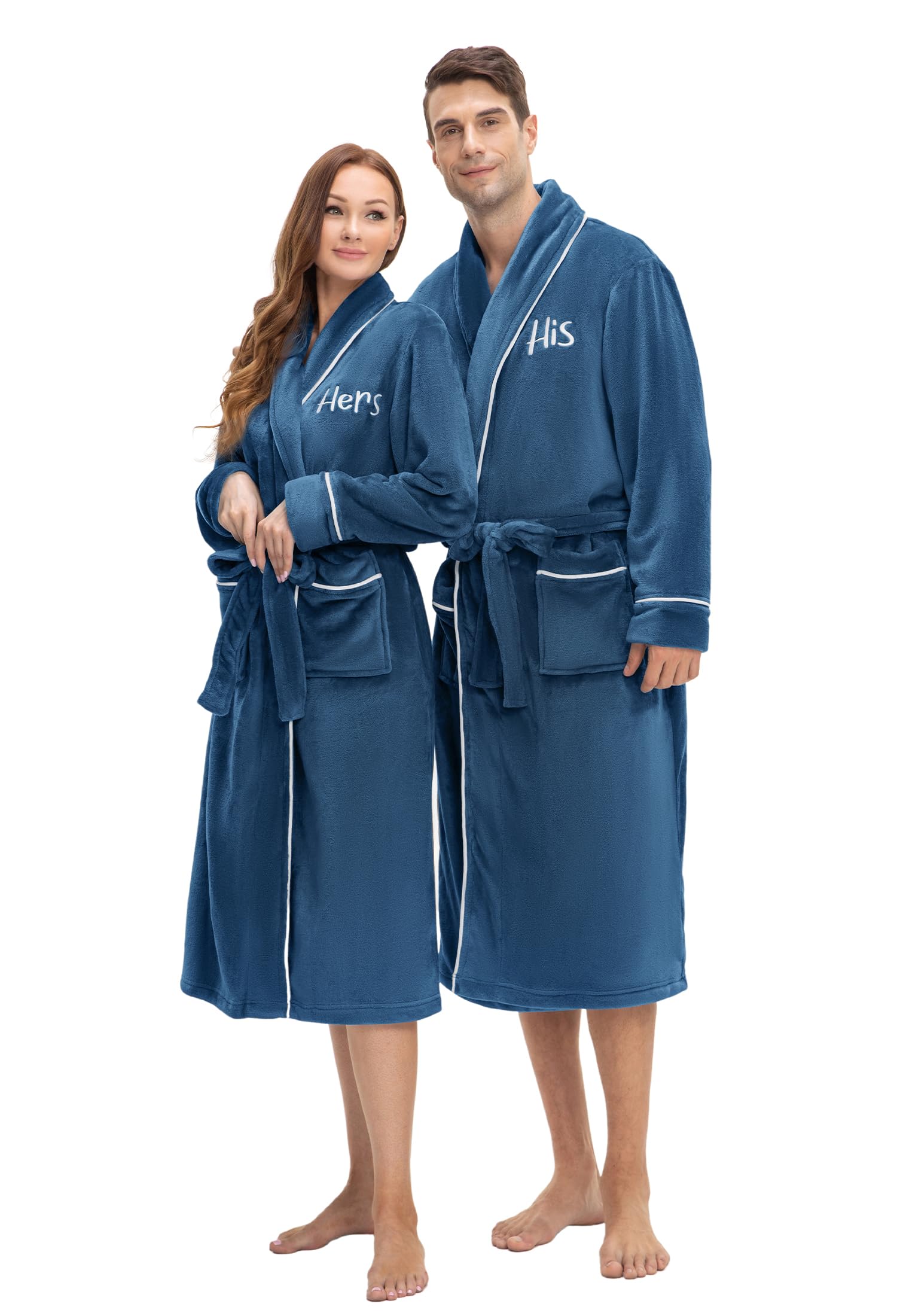 AW BRIDAL 2Pcs Mr and Mrs Robes for Couples Fleece, Matching Long Hooded Robes for Men Women, His and Hers Wedding Gifts