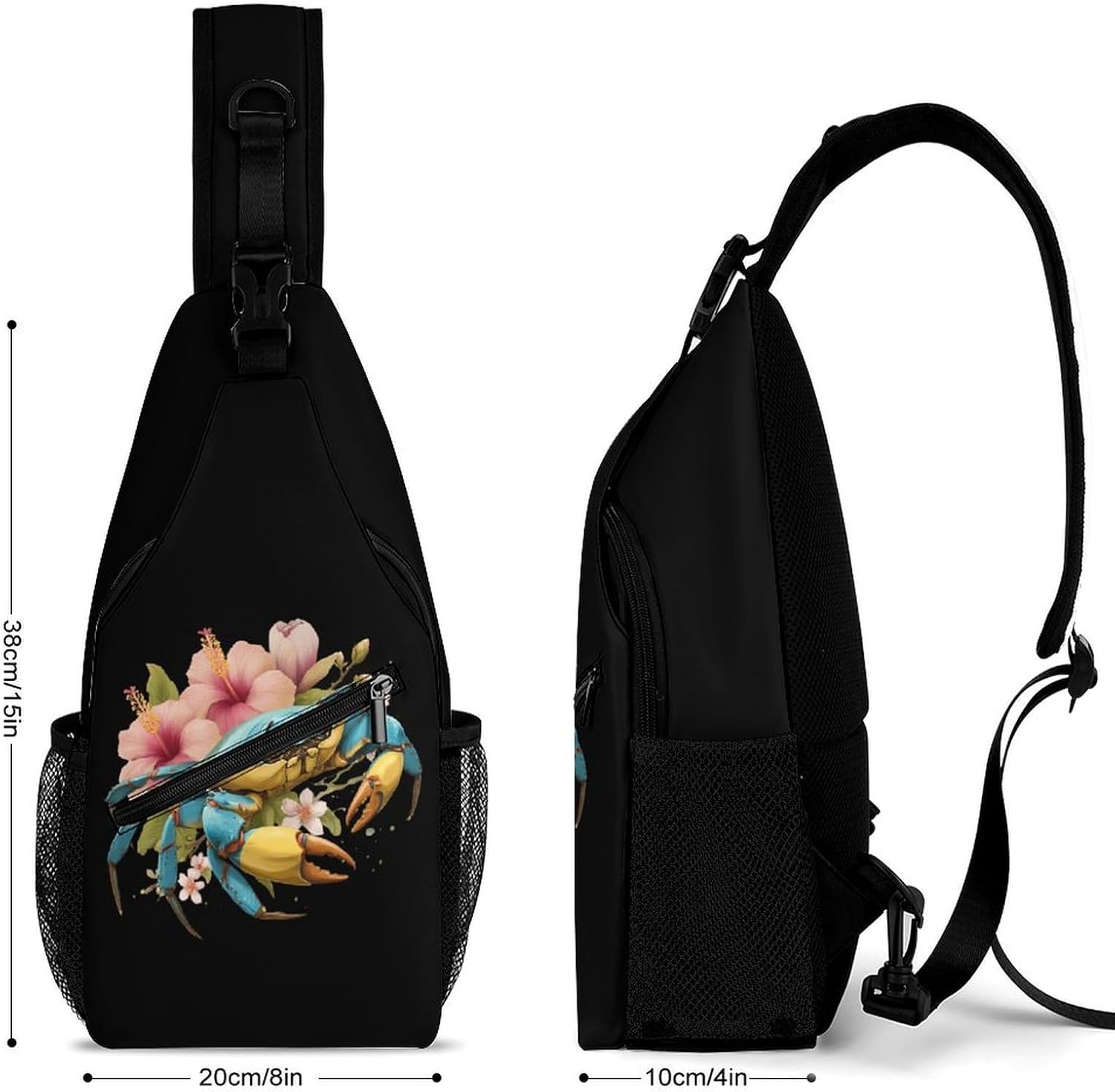 Crab Flower Men Crossbody Sling Backpack Chest Bag | Travel Fanny Pack,Hiking Daypack,Print Shoulder Bags