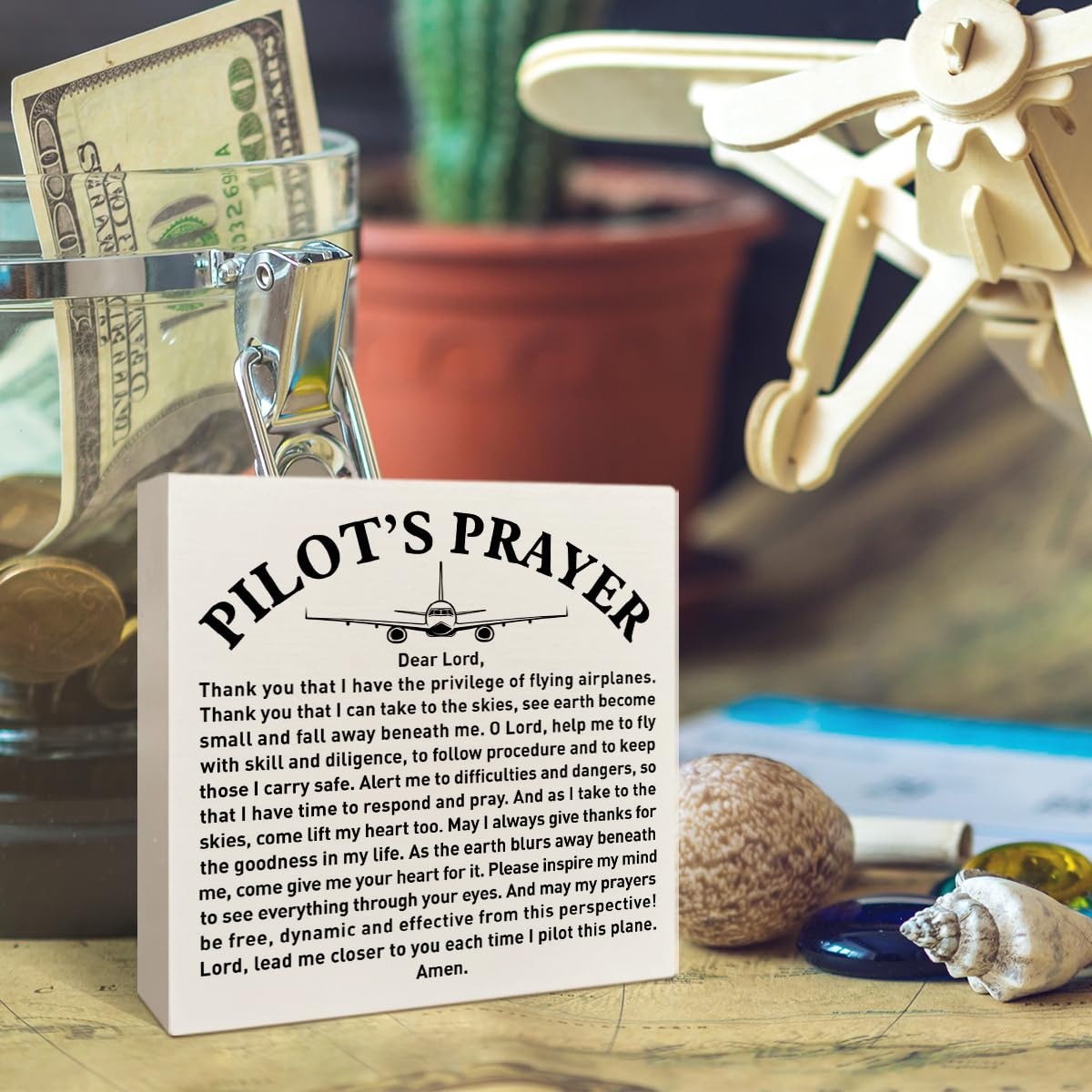 Pilot Gifts for Men Aviators, Aviation Gifts, Gifts for Pilots, Pilot's Prayer Wooden Box Sign Decor, Birthday Christmas Gifts for Pilot Dad, Son, Husband, Closer to You Each Time I Pilot This Plane