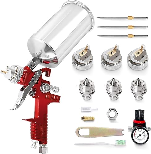 HVLP - Kit de pistola pulverizadora con boquillas de 0.059 pulgadas, 0.079 pulgadas, pistola de pintura de alto rendimiento, gran capacidad, taza de